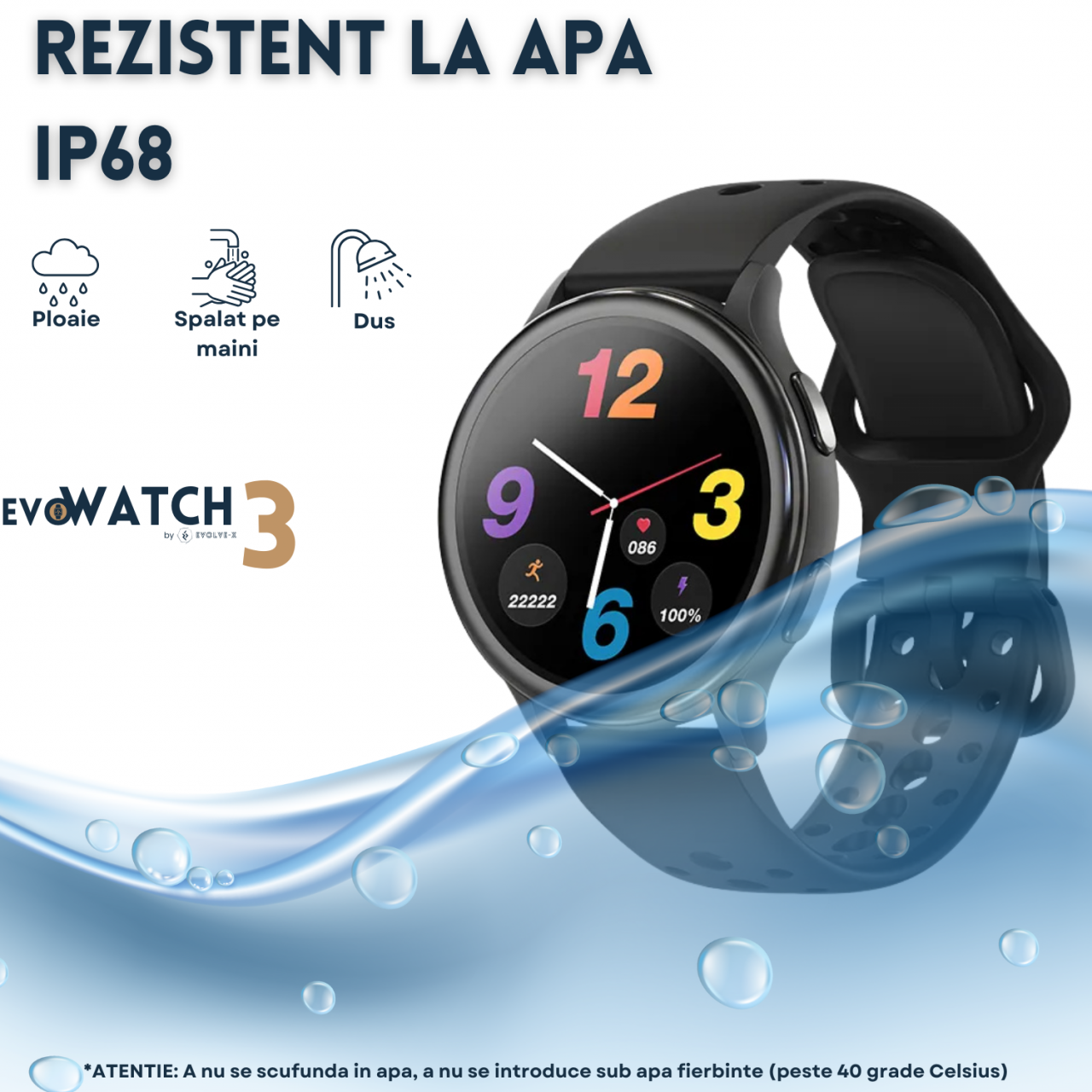 Ceas smartwatch dama Evolve-x® EvoWatch3, Apeluri si Notificari bluetooth, Monitorizare sanatate si Functii fitness [10]