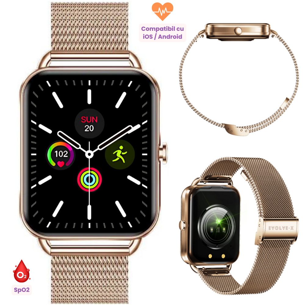 Ceas smartwatch dama Evolve-x® EvoWatch4, Apeluri si Notificari bluetooth, Monitorizare sanatate si Functii fitness [2]