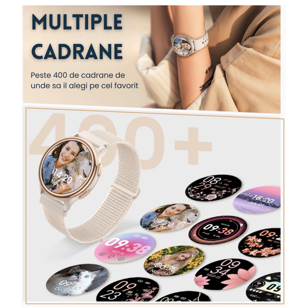 Ceas smartwatch dama Evolve-x® EvoWatch3, Apeluri si Notificari bluetooth, Monitorizare sanatate si Functii fitness [9]