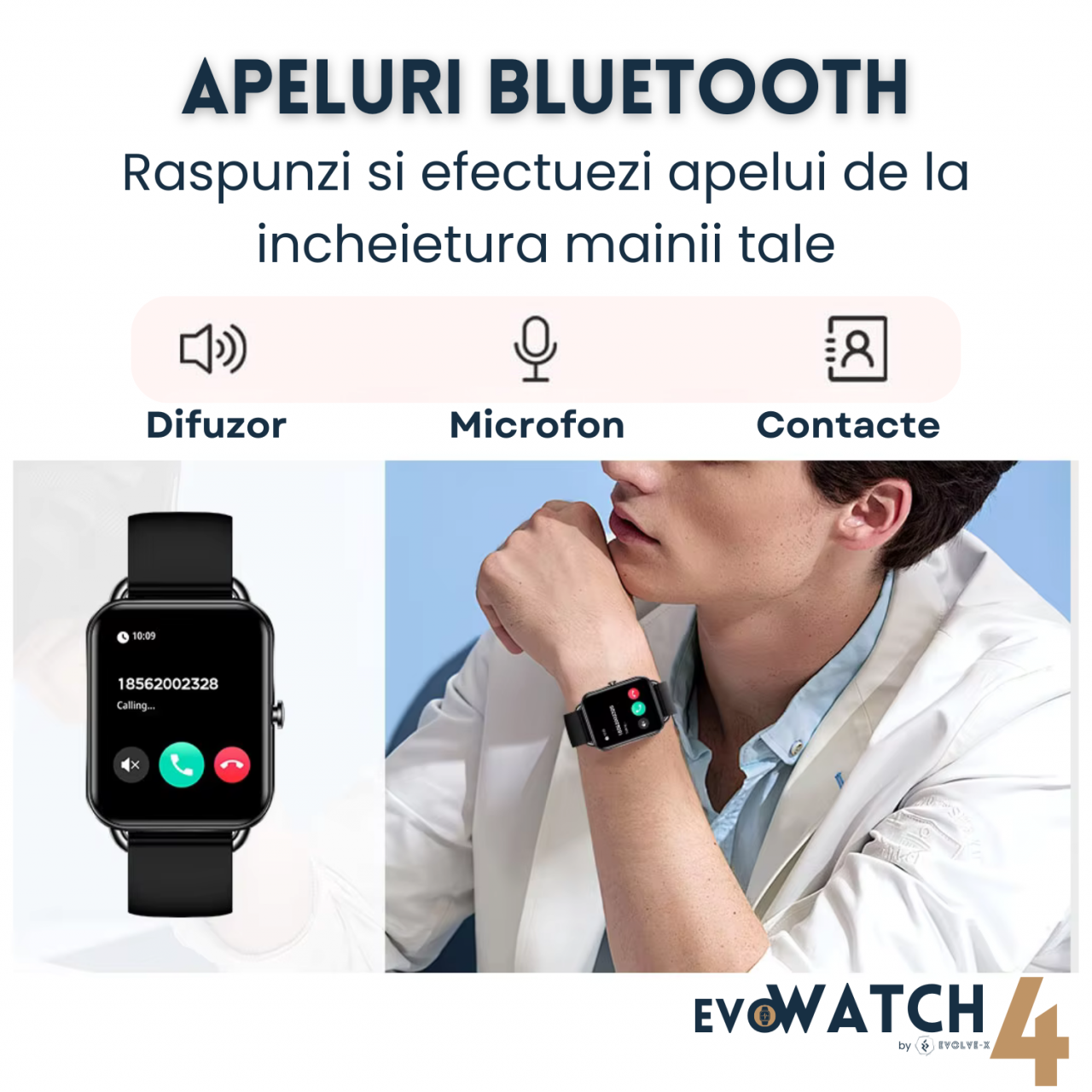 RESIGILAT: Ceas smartwatch dama Evolve-x® EvoWatch4, Apeluri si Notificari bluetooth, Monitorizare sanatate si Functii fitness [10]