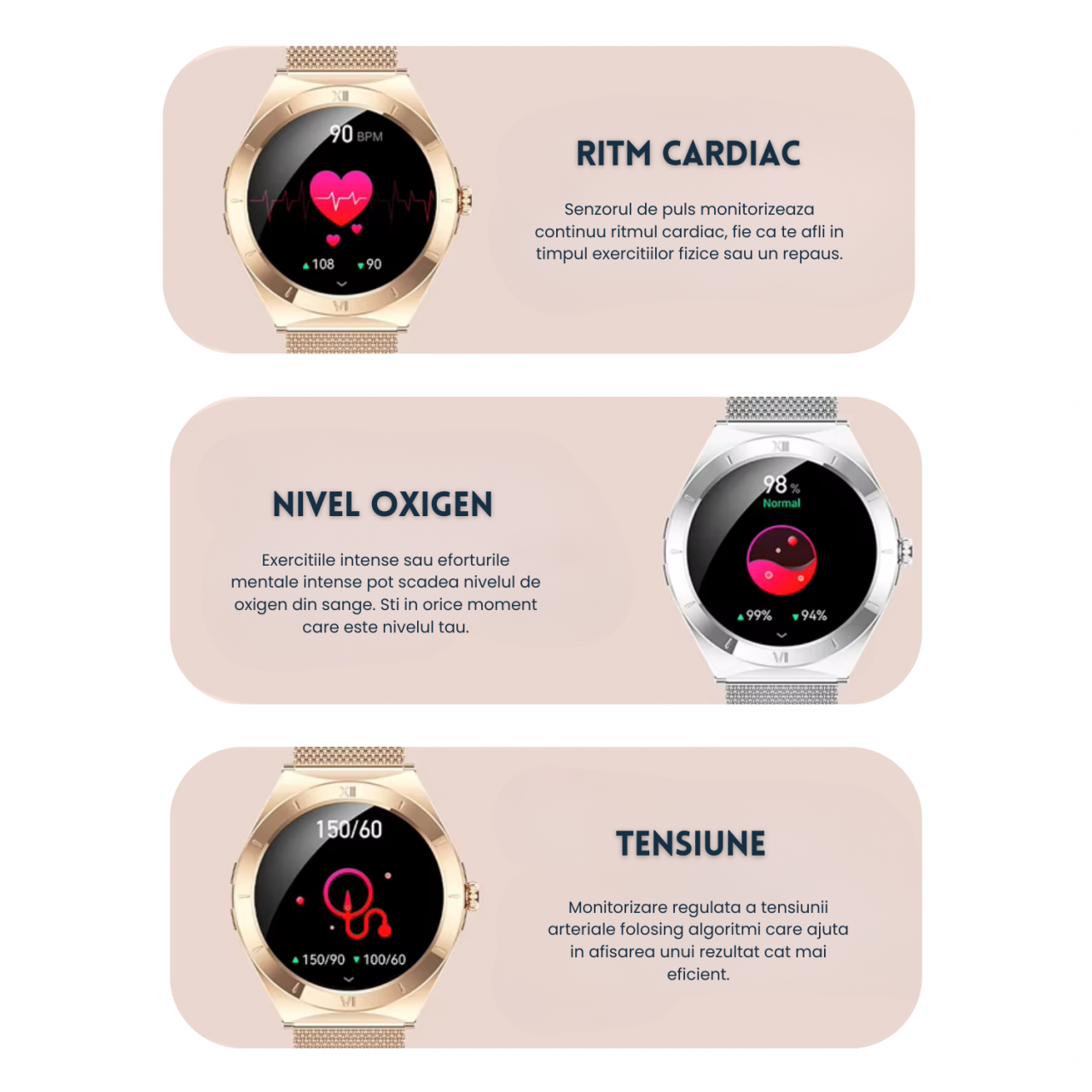 Ceas smartwatch dama Evolve-x® EvoWatch2, cu Apeluri si mesaje bluetooth, Monitorizare sanatate si moduri sport [8]