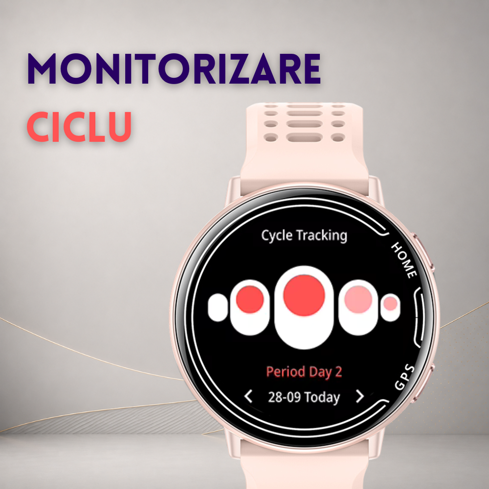 Ceas smartwatch dama, fitness, sport, meniu in limba romana, functie apel Bluetooth, notificari, ecran 1.39", monitorizare puls, tensiune, oxigen si somn, 2 bratari incluse, compatibil iOS si Android [19]