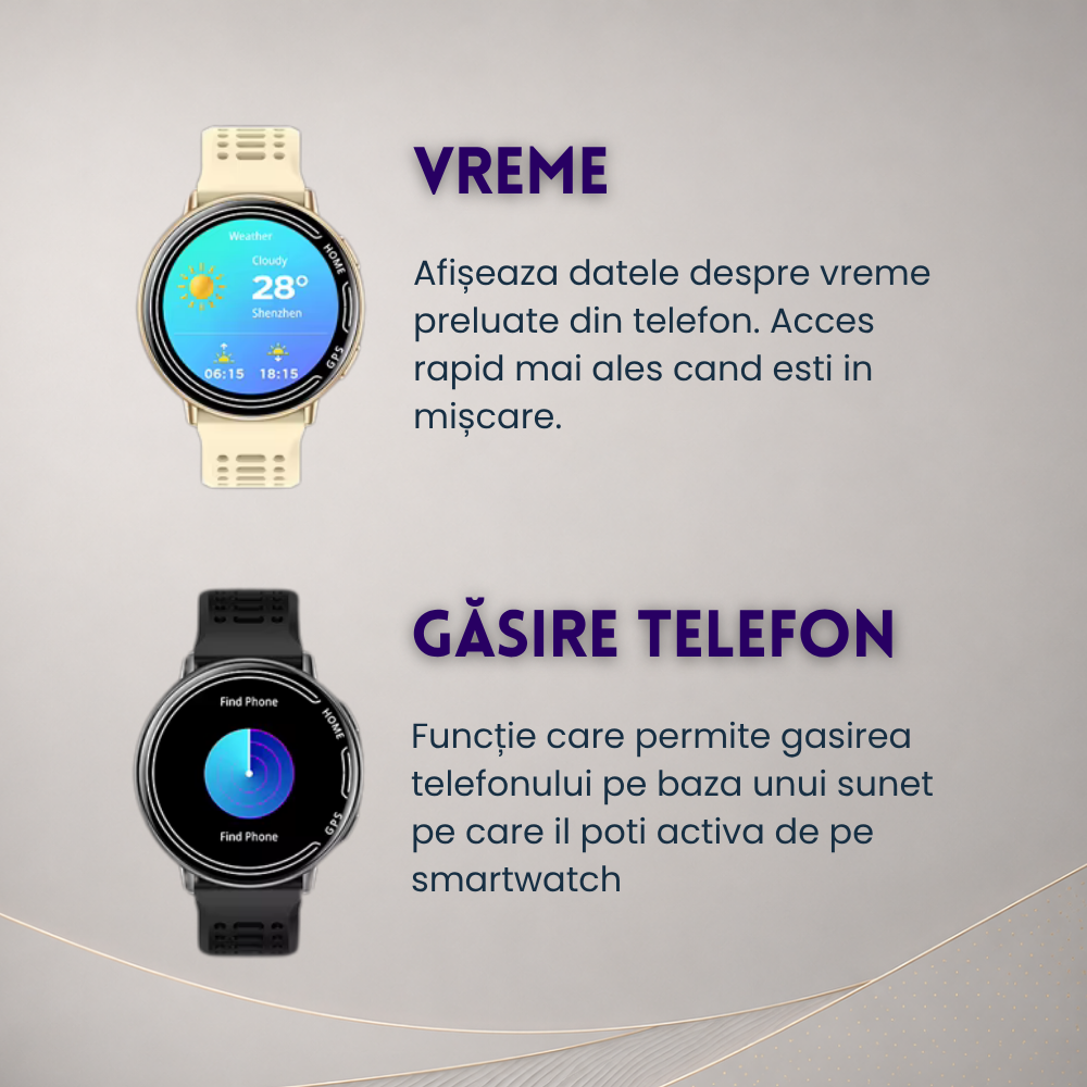 Ceas smartwatch dama, fitness, sport, meniu in limba romana, functie apel Bluetooth, notificari, ecran 1.39", monitorizare puls, tensiune, oxigen si somn, 2 bratari incluse, compatibil iOS si Android [25]