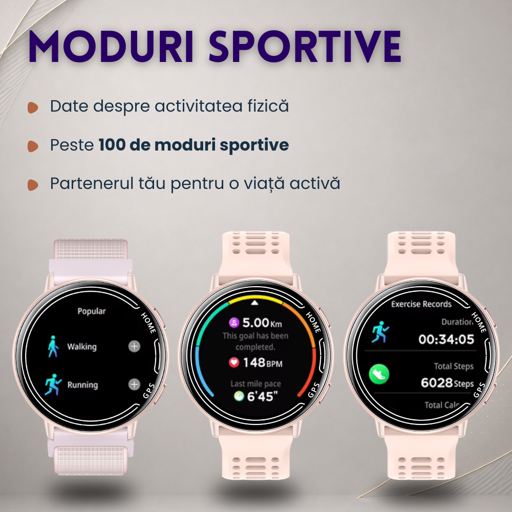 Ceas smartwatch dama, fitness, sport, meniu in limba romana, functie apel Bluetooth, notificari, ecran 1.39", monitorizare puls, tensiune, oxigen si somn, 2 bratari incluse, compatibil iOS si Android [13]