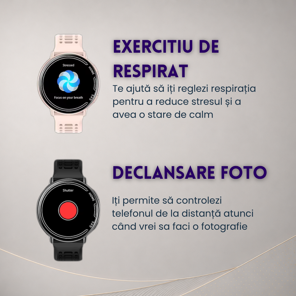 Ceas smartwatch dama, fitness, sport, meniu in limba romana, functie apel Bluetooth, notificari, ecran 1.39", monitorizare puls, tensiune, oxigen si somn, 2 bratari incluse, compatibil iOS si Android [24]