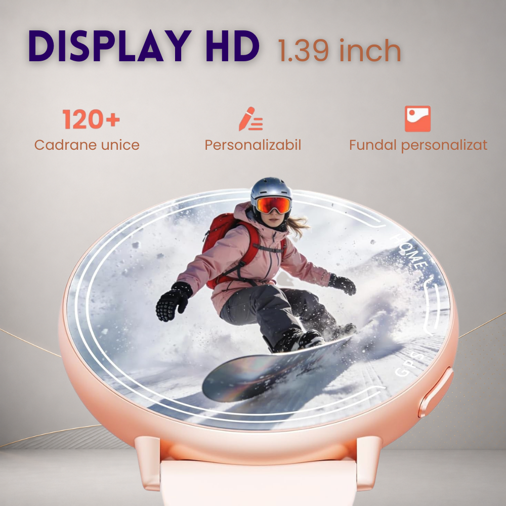 Ceas smartwatch dama, fitness, sport, meniu in limba romana, functie apel Bluetooth, notificari, ecran 1.39", monitorizare puls, tensiune, oxigen si somn, 2 bratari incluse, compatibil iOS si Android [11]