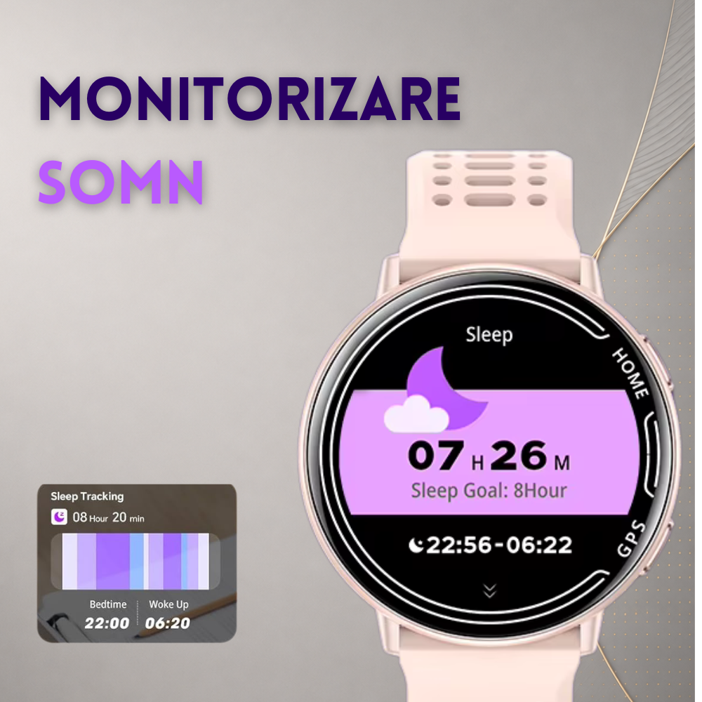 Ceas smartwatch dama, fitness, sport, meniu in limba romana, functie apel Bluetooth, notificari, ecran 1.39", monitorizare puls, tensiune, oxigen si somn, 2 bratari incluse, compatibil iOS si Android [18]