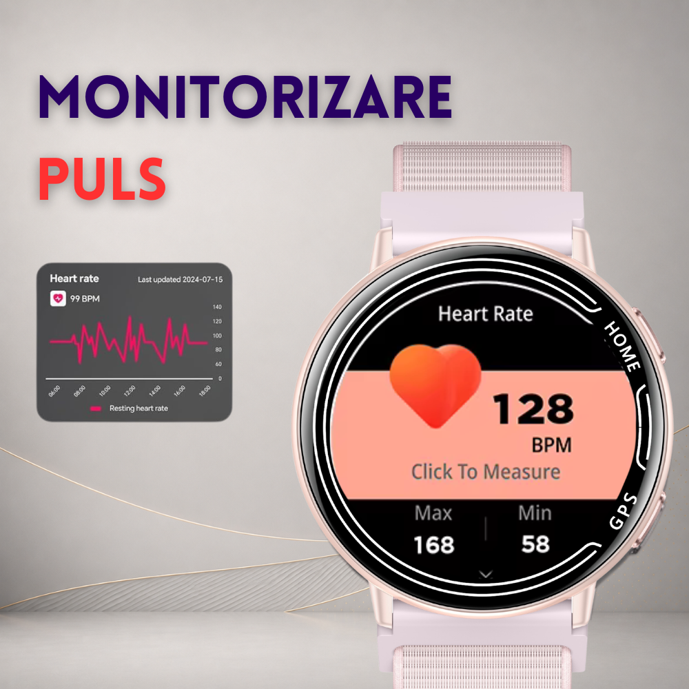 Ceas smartwatch dama, fitness, sport, meniu in limba romana, functie apel Bluetooth, notificari, ecran 1.39", monitorizare puls, tensiune, oxigen si somn, 2 bratari incluse, compatibil iOS si Android [16]