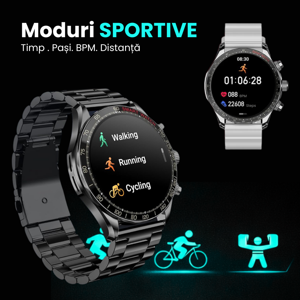 Ceas smartwatch EvoFitt KM68, ecran AMOLED, Apeluri si mesaje bluetooth, Functii monitorizare Ritm cardiac, Somn, Nivel oxigen, Tensiune si Calorii, Asistent vocal, IP68, compatibil iOS si Android [9]