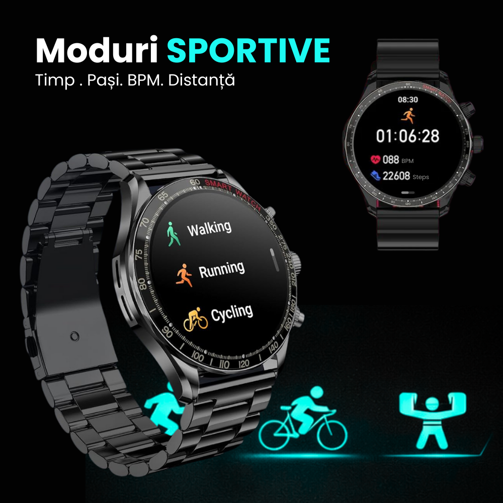 Ceas smartwatch EvoFitt KM68, ecran AMOLED, Apeluri si mesaje bluetooth, Functii monitorizare Ritm cardiac, Somn, Nivel oxigen, Tensiune si Calorii, Asistent vocal, IP68, compatibil iOS si Android [11]