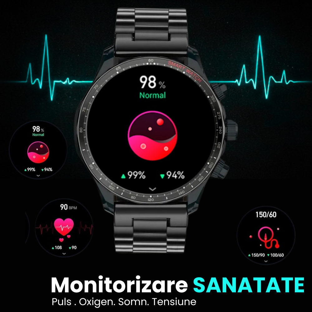 Ceas smartwatch EvoFitt KM68, ecran AMOLED, Apeluri si mesaje bluetooth, Functii monitorizare Ritm cardiac, Somn, Nivel oxigen, Tensiune si Calorii, Asistent vocal, IP68, compatibil iOS si Android [12]