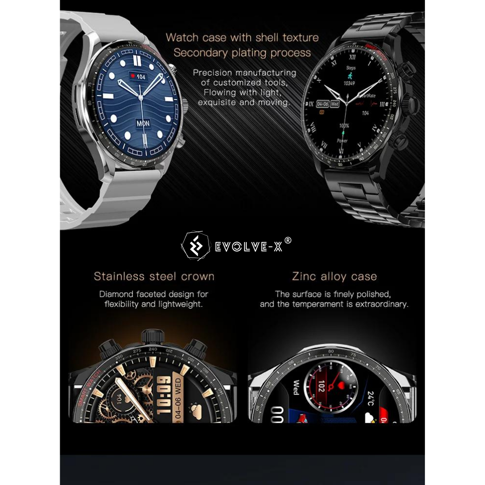 Ceas smartwatch Evolve-x® EvoFitt KM68, ecran AMOLED, Apeluri si mesaje bluetooth, Functii monitorizare Ritm cardiac, Somn, Nivel oxigen, Tensiune si Calorii, Asistent vocal, IP68, compatibil iOS si A [8]