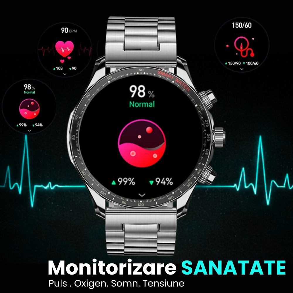 Ceas smartwatch EvoFitt KM68, ecran AMOLED, Apeluri si mesaje bluetooth, Functii monitorizare Ritm cardiac, Somn, Nivel oxigen, Tensiune si Calorii, Asistent vocal, IP68, compatibil iOS si Android [10]