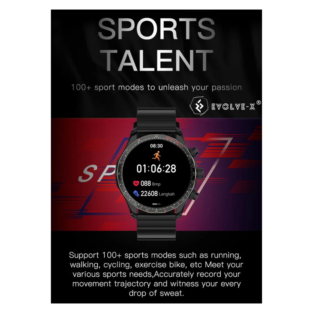 Ceas smartwatch Evolve-x® EvoFitt 68, ecran AMOLED, Apeluri si mesaje bluetooth, Functii monitorizare Ritm cardiac, Somn, Nivel oxigen, Tensiune si Calorii, Asistent vocal, IP68 [18]