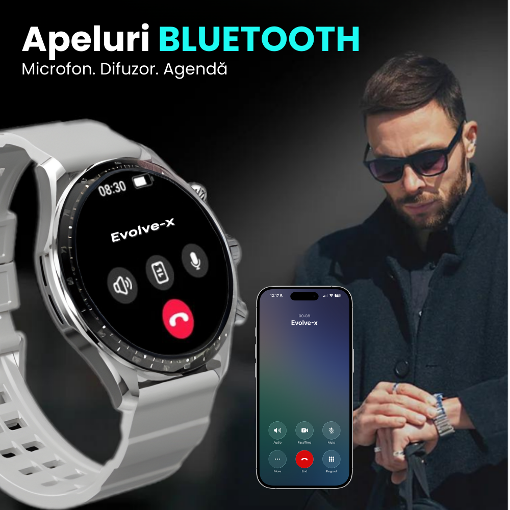 Ceas smartwatch EvoFitt KM68, ecran AMOLED, Apeluri si mesaje bluetooth, Functii monitorizare Ritm cardiac, Somn, Nivel oxigen, Tensiune si Calorii, Asistent vocal, IP68, compatibil iOS si Android [5]