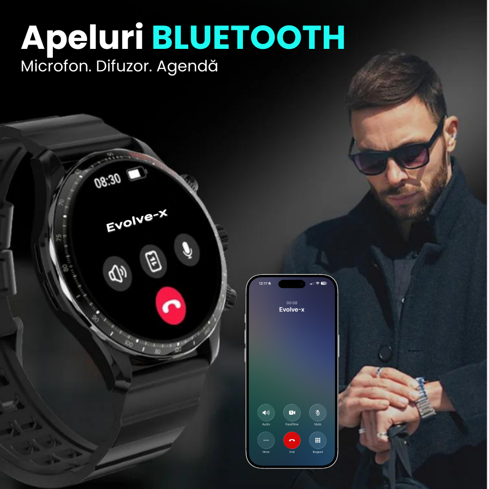 Ceas smartwatch EvoFitt KM68, ecran AMOLED, Apeluri si mesaje bluetooth, Functii monitorizare Ritm cardiac, Somn, Nivel oxigen, Tensiune si Calorii, Asistent vocal, IP68, compatibil iOS si Android [7]