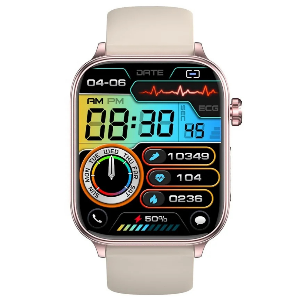 Ceas smartwatch Evolve-x® EvoPulse PRO, EKG, Apeluri si mesaje bluetooth, Monitorizare Sanatate, rose gold, curea crem [3]