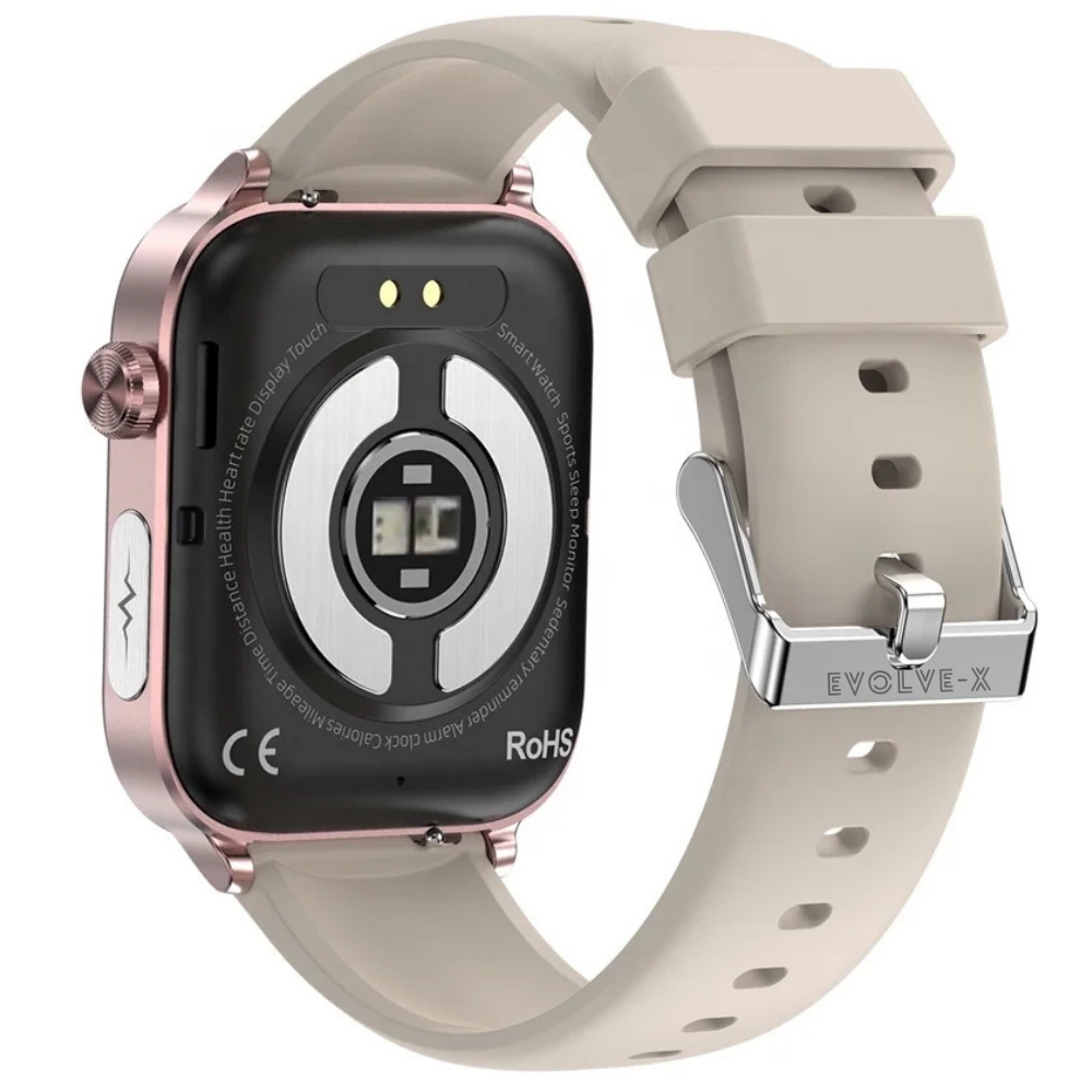 Ceas smartwatch Evolve-x® EvoPulse PRO, EKG, Apeluri si mesaje bluetooth, Monitorizare Sanatate, rose gold, curea crem [2]