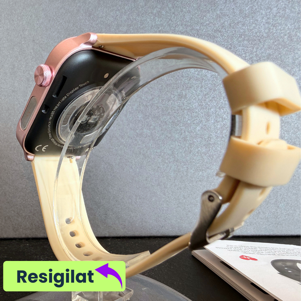 RESIGILAT: Ceas smartwatch Evolve-x® EvoPulse PRO, EKG, Apeluri si mesaje bluetooth, Monitorizare Sanatate, rose gold, curea crem [4]