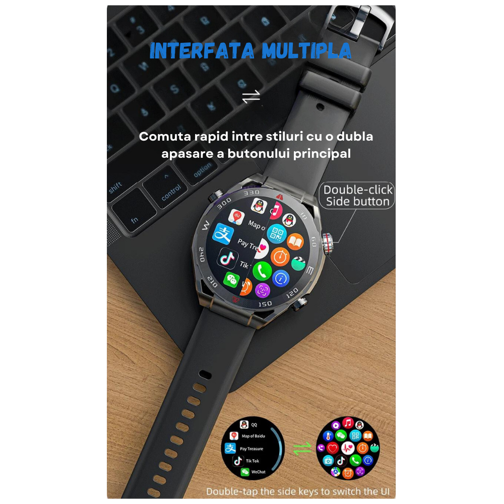 Ceas smartwatch Evolve-x® VP600, cu cartela SIM, GPS, sistem de operare Android, Camera foto, Apel Video, Aplicatii sociale TikTok, Facebook, Whatsapp, Youtube, Senzori oxigen, ritm cardiac, Moduri fi [6]