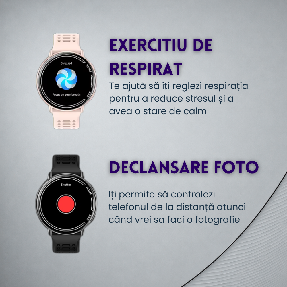 Ceas smartwatch, unisex, fitness, sport, meniu in limba romana, functie apel Bluetooth, notificari, ecran 1.39", monitorizare puls, tensiune, oxigen si somn, 2 bratari incluse, compatibil iOS si Andro [24]