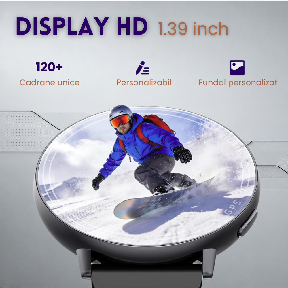 Ceas smartwatch, unisex, fitness, sport, meniu in limba romana, functie apel Bluetooth, notificari, ecran 1.39", monitorizare puls, tensiune, oxigen si somn, 2 bratari incluse, compatibil iOS si Andro [11]