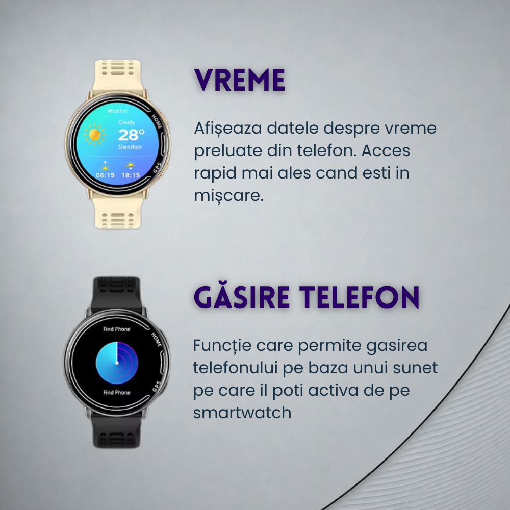 Ceas smartwatch, unisex, fitness, sport, meniu in limba romana, functie apel Bluetooth, notificari, ecran 1.39", monitorizare puls, tensiune, oxigen si somn, 2 bratari incluse, compatibil iOS si Andro [25]