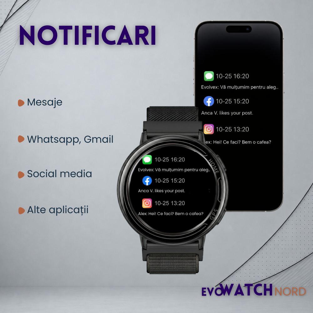 Ceas smartwatch, unisex, fitness, sport, meniu in limba romana, functie apel Bluetooth, notificari, ecran 1.39", monitorizare puls, tensiune, oxigen si somn, 2 bratari incluse, compatibil iOS si Andro [10]