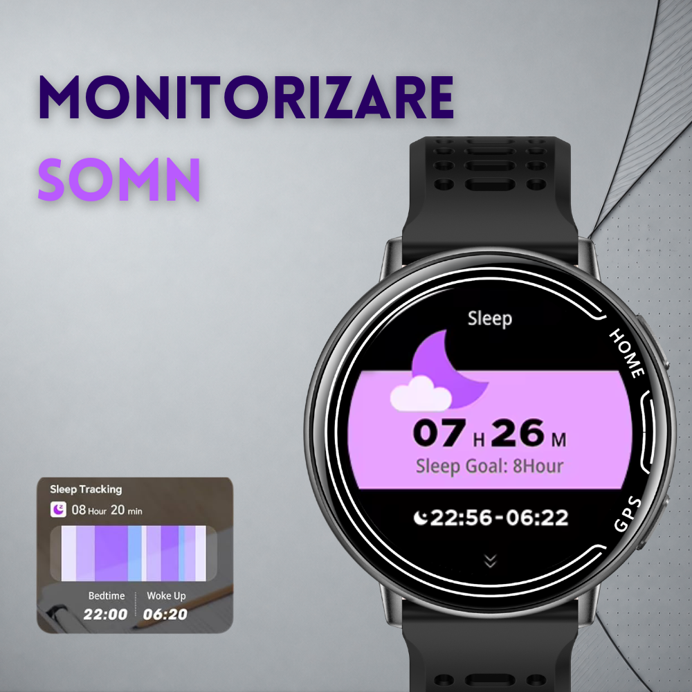 Ceas smartwatch, unisex, fitness, sport, meniu in limba romana, functie apel Bluetooth, notificari, ecran 1.39", monitorizare puls, tensiune, oxigen si somn, 2 bratari incluse, compatibil iOS si Andro [18]