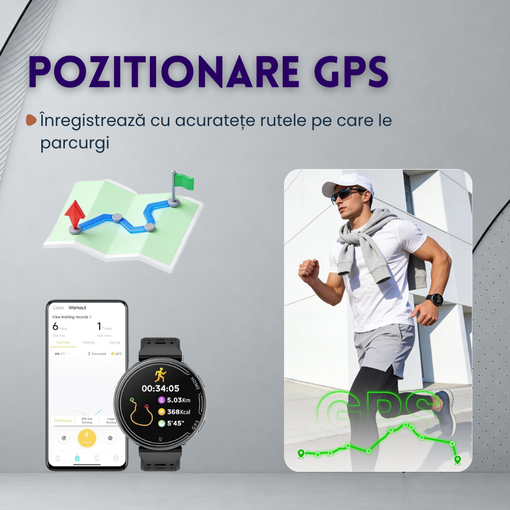 Ceas smartwatch, unisex, fitness, sport, meniu in limba romana, functie apel Bluetooth, notificari, ecran 1.39", monitorizare puls, tensiune, oxigen si somn, 2 bratari incluse, compatibil iOS si Andro [20]
