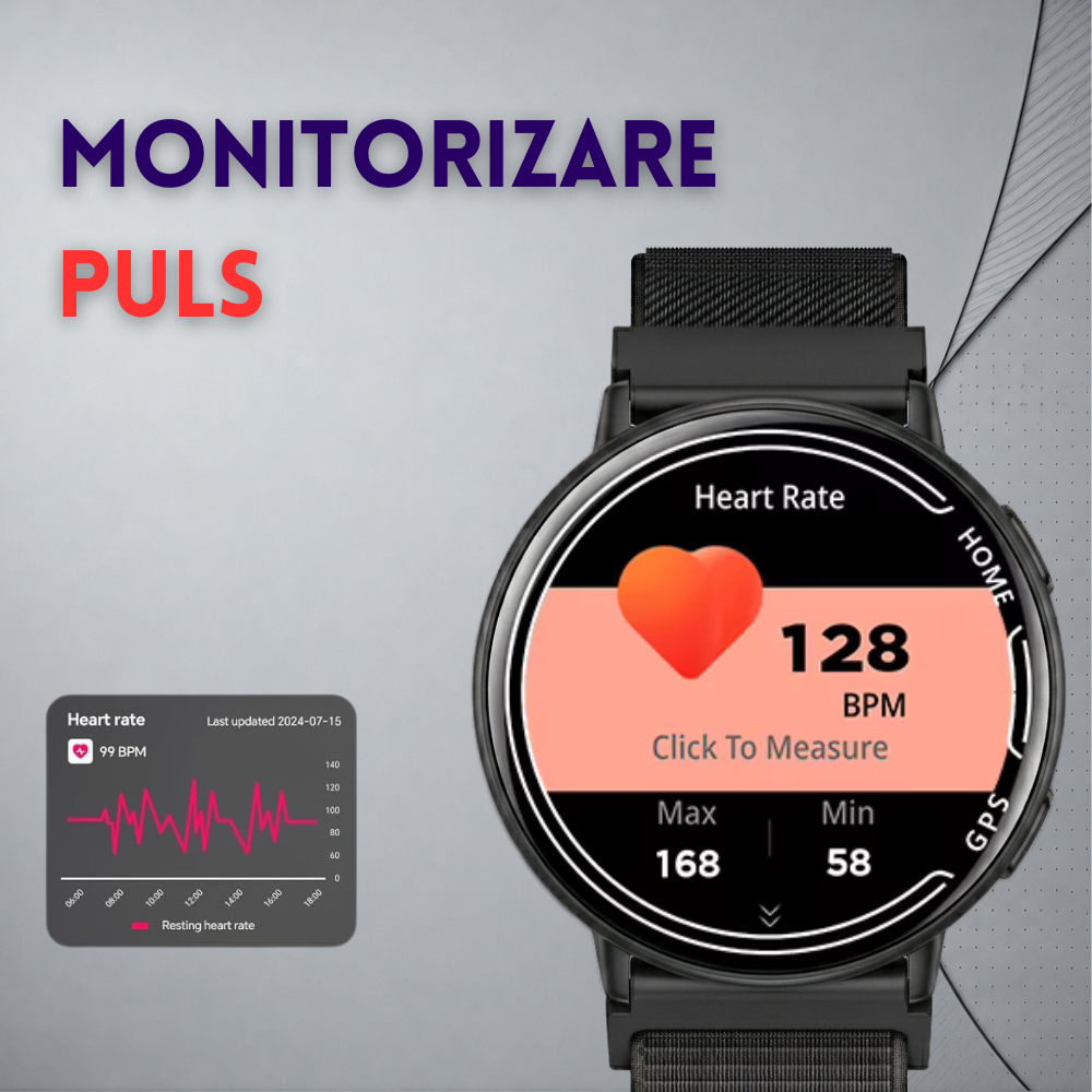 Ceas smartwatch, unisex, fitness, sport, meniu in limba romana, functie apel Bluetooth, notificari, ecran 1.39", monitorizare puls, tensiune, oxigen si somn, 2 bratari incluse, compatibil iOS si Andro [16]
