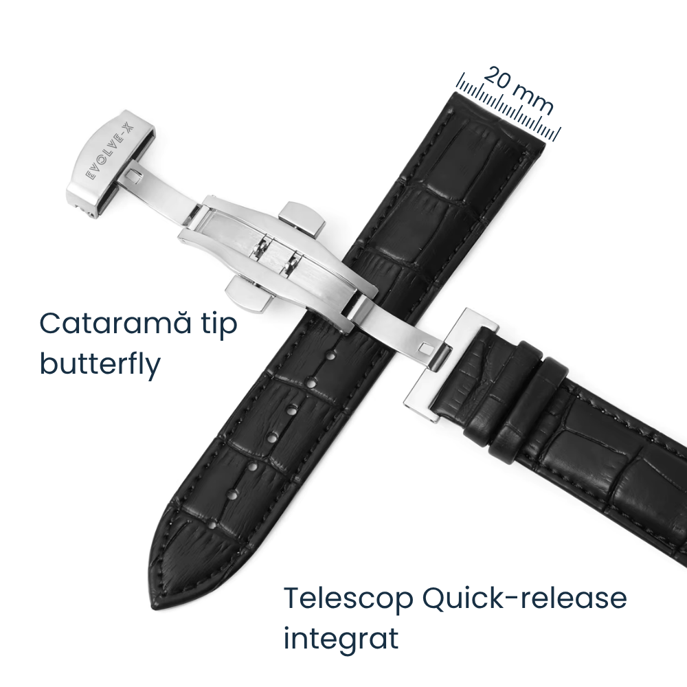 Curea smartwatch din piele Evolve-x®, 20mm, sistem Quick release, catarama metalica tip butterfly [2]