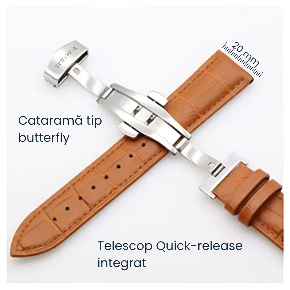 Curea smartwatch din piele Evolve-x®, 20mm, sistem Quick release, catarama metalica tip butterfly [2]