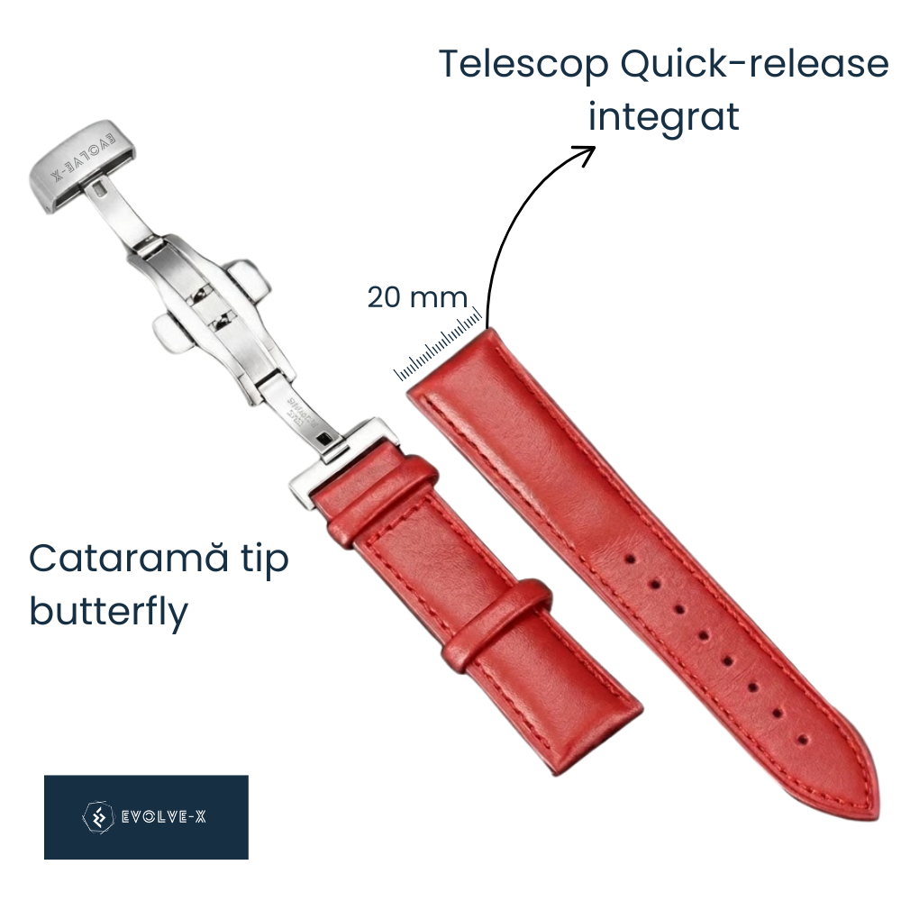 Curea smartwatch din piele Evolve-x®, 20mm, sistem Quick release, catarama metalica tip butterfly [2]