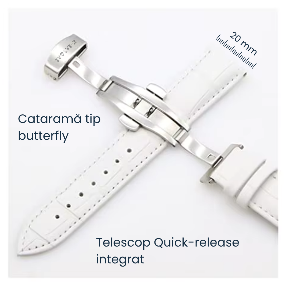 Curea smartwatch din piele Evolve-x®, 20mm, sistem Quick release, catarama metalica tip butterfly [2]
