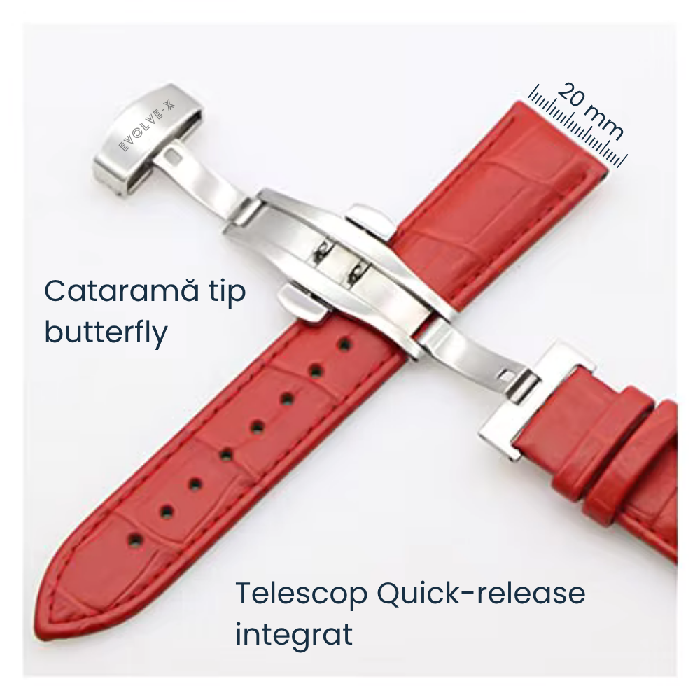 Curea smartwatch din piele Evolve-x®, 20mm, sistem Quick release, catarama metalica tip butterfly [2]