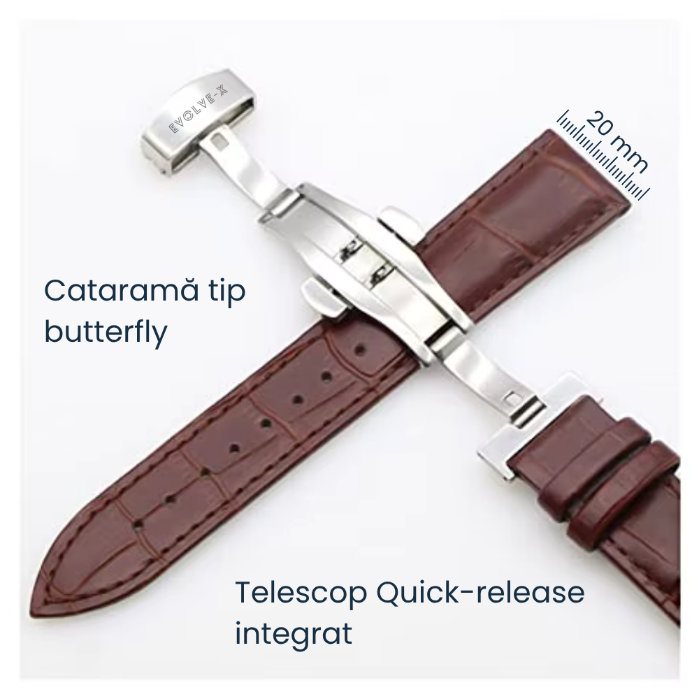 Curea smartwatch din piele Evolve-x®, 20mm, sistem Quick release, catarama metalica tip butterfly [2]