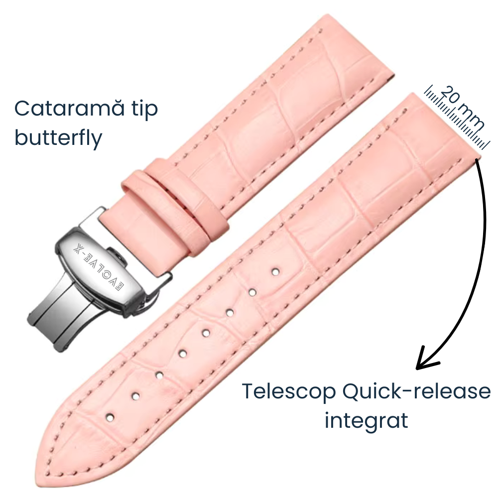 Curea smartwatch din piele Evolve-x®, 20mm, sistem Quick release, catarama metalica tip butterfly [2]