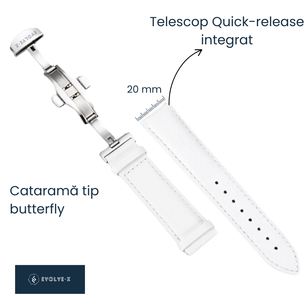 Curea smartwatch din piele Evolve-x®, 20mm, sistem Quick release, catarama metalica tip butterfly [2]