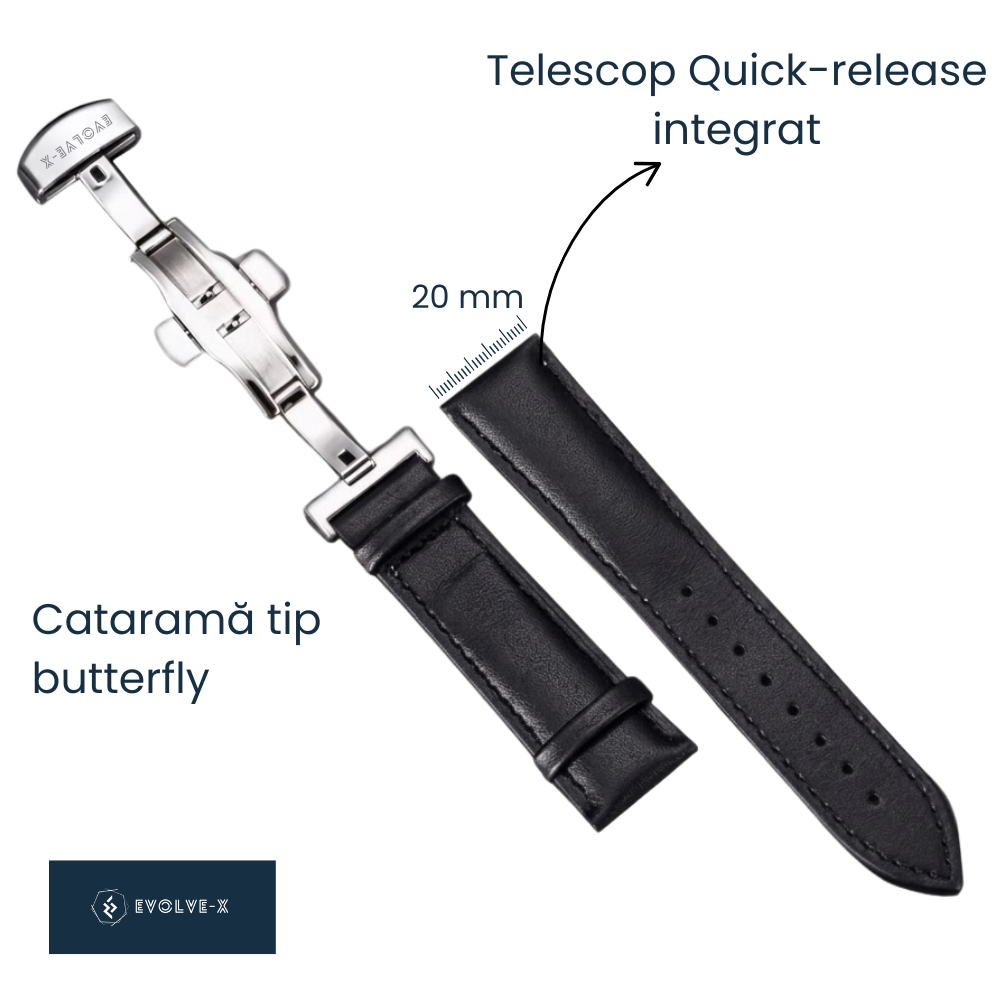 Curea smartwatch din piele Evolve-x®, 20mm, sistem Quick release, catarama metalica tip butterfly [2]