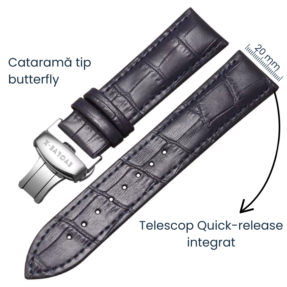 Curea smartwatch din piele Evolve-x®, 20mm, sistem Quick release, catarama metalica tip butterfly [2]