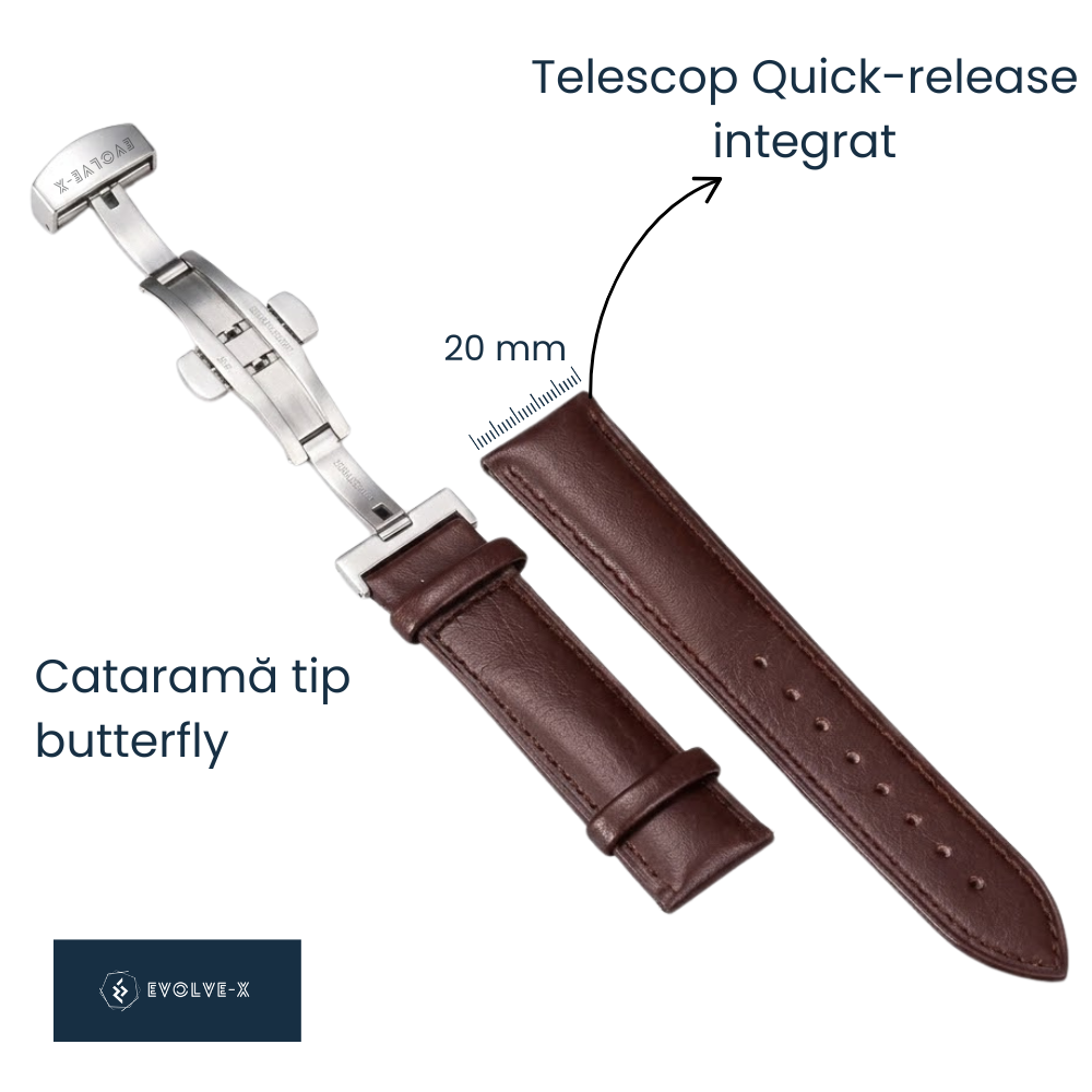 Curea smartwatch din piele Evolve-x®, 20mm, sistem Quick release, catarama metalica tip butterfly [2]