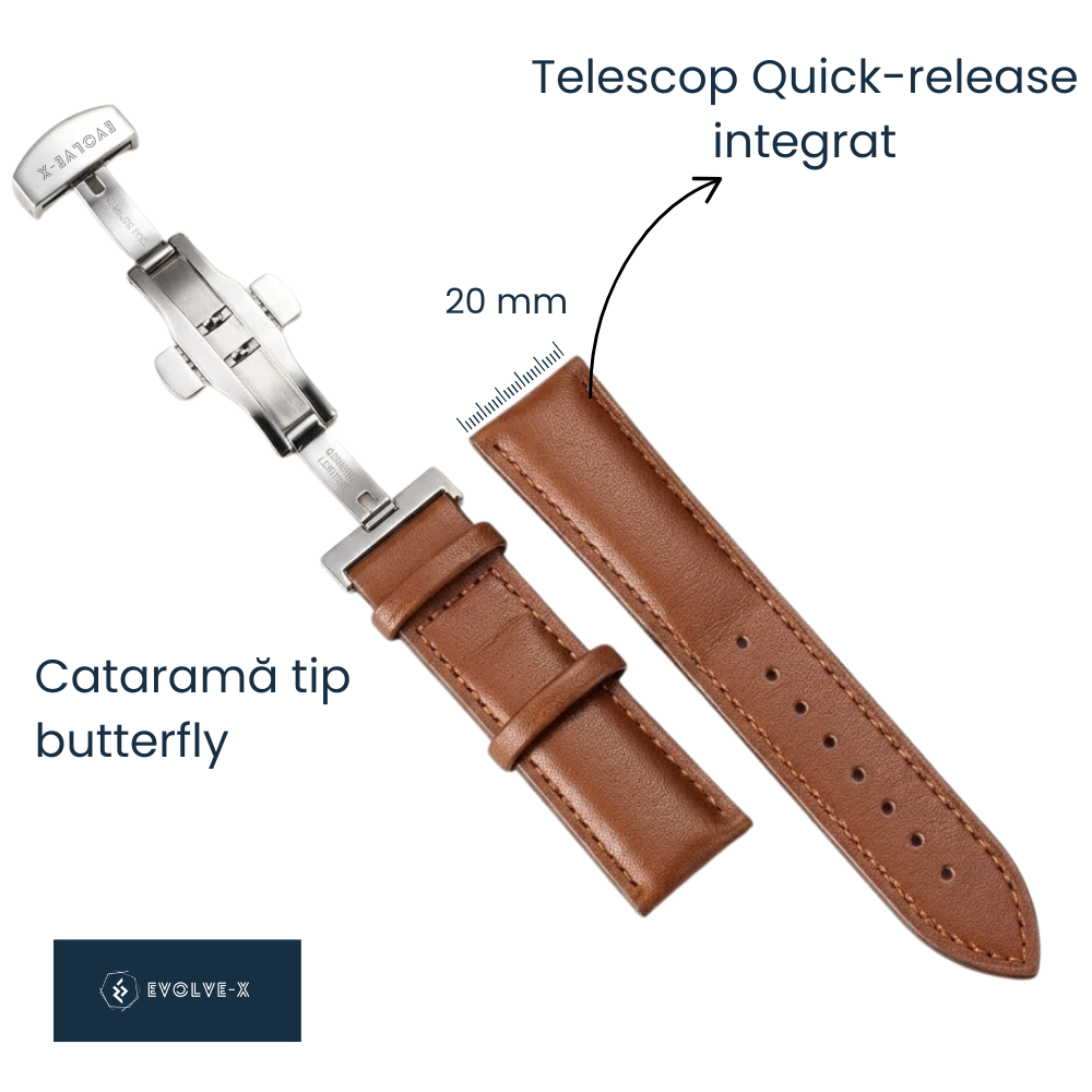 Curea smartwatch din piele Evolve-x®, 20mm, sistem Quick release, catarama metalica tip butterfly [2]