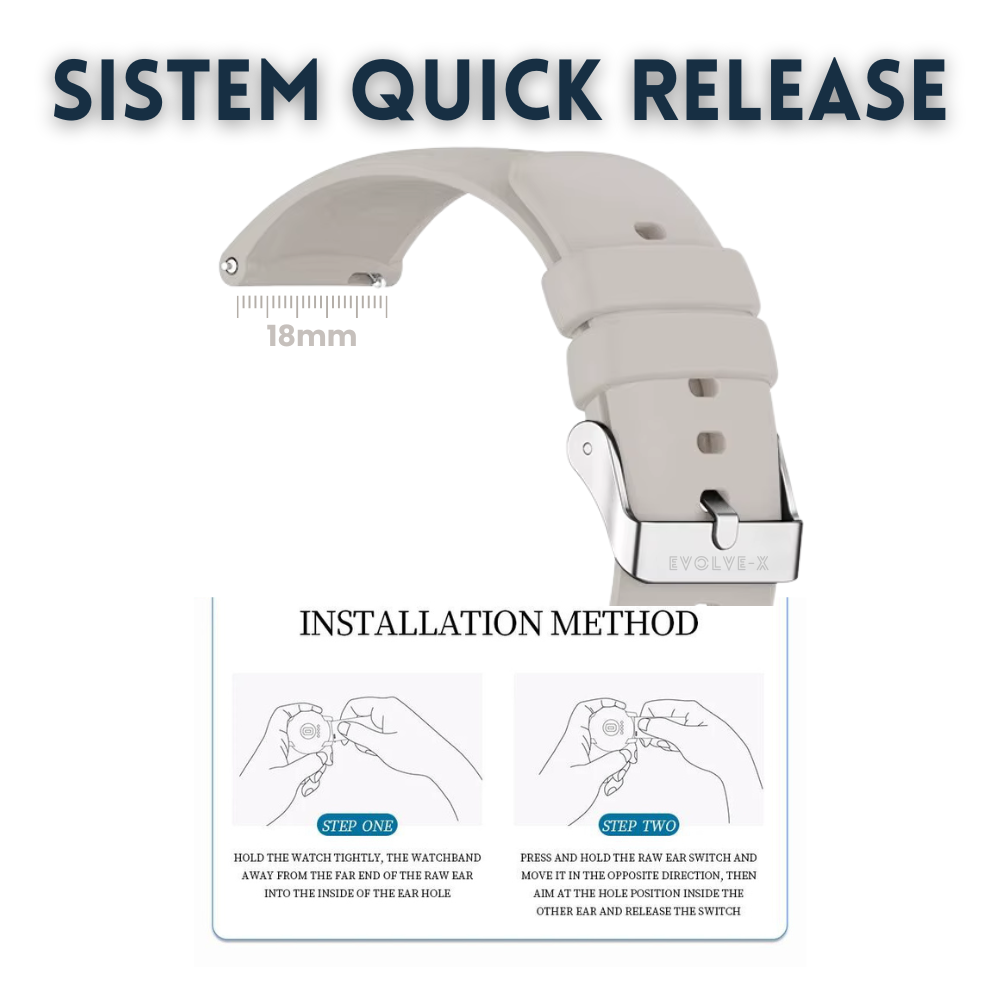 Curea smartwatch din silicon, 18 mm, sistem Quick release, catarama inox, bej [2]