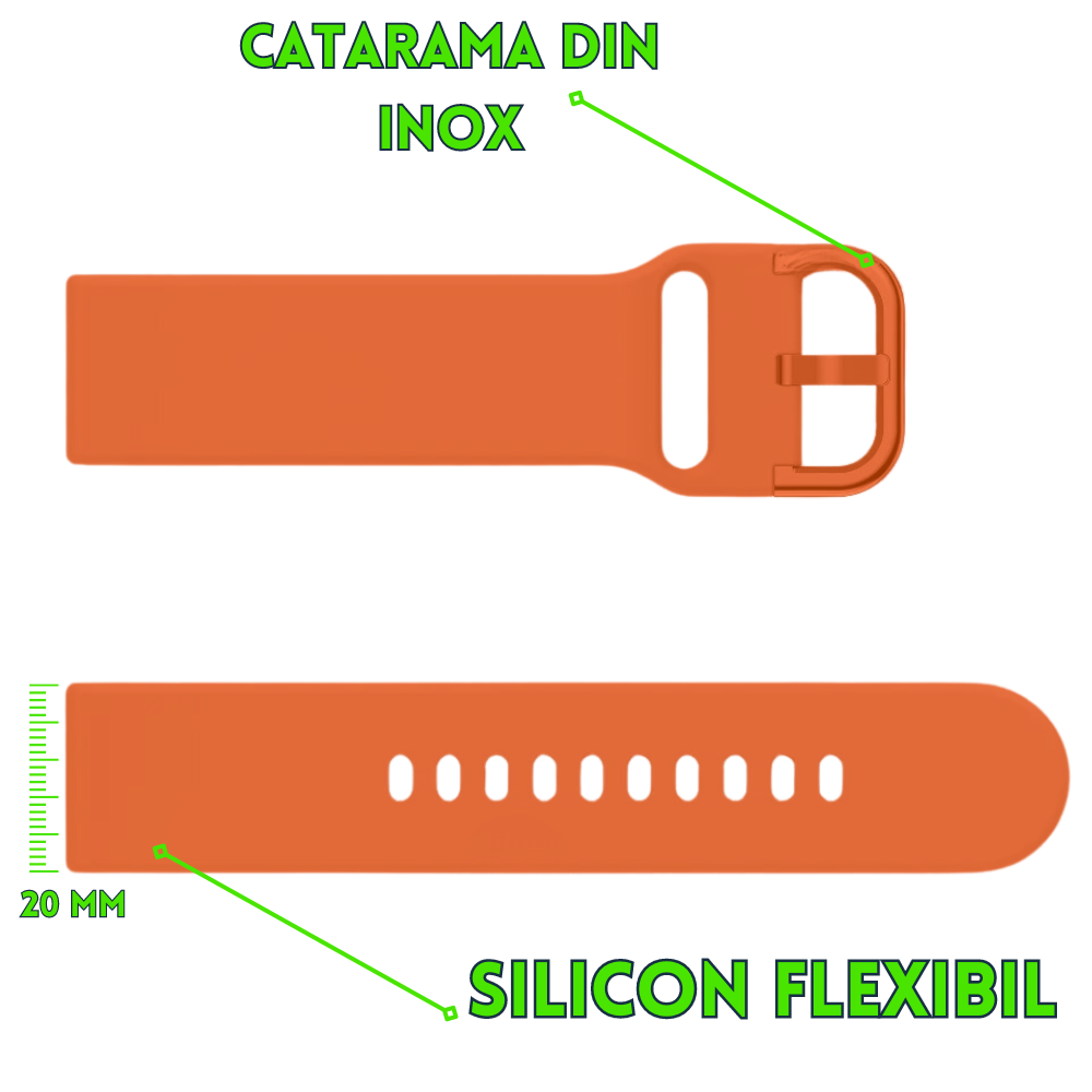 Curea smartwatch din silicon, 20mm, sistem Quick release, portocaliu [2]