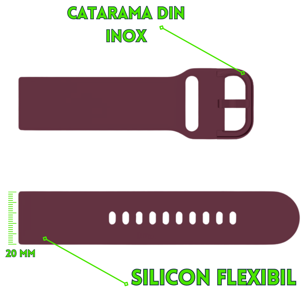 Curea smartwatch din silicon, 20mm, sistem Quick release, visiniu [2]