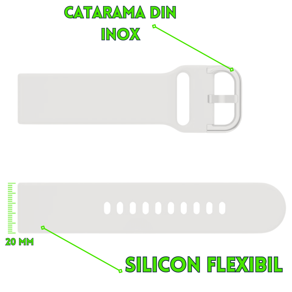 Curea smartwatch din silicon, 20mm, sistem Quick release, alb [2]