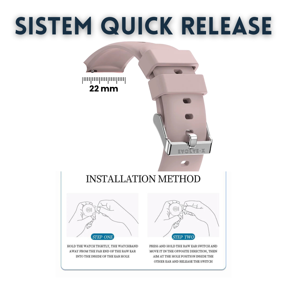 Curea smartwatch din silicon, 22 mm, sistem Quick release, catarama inox, roz [2]