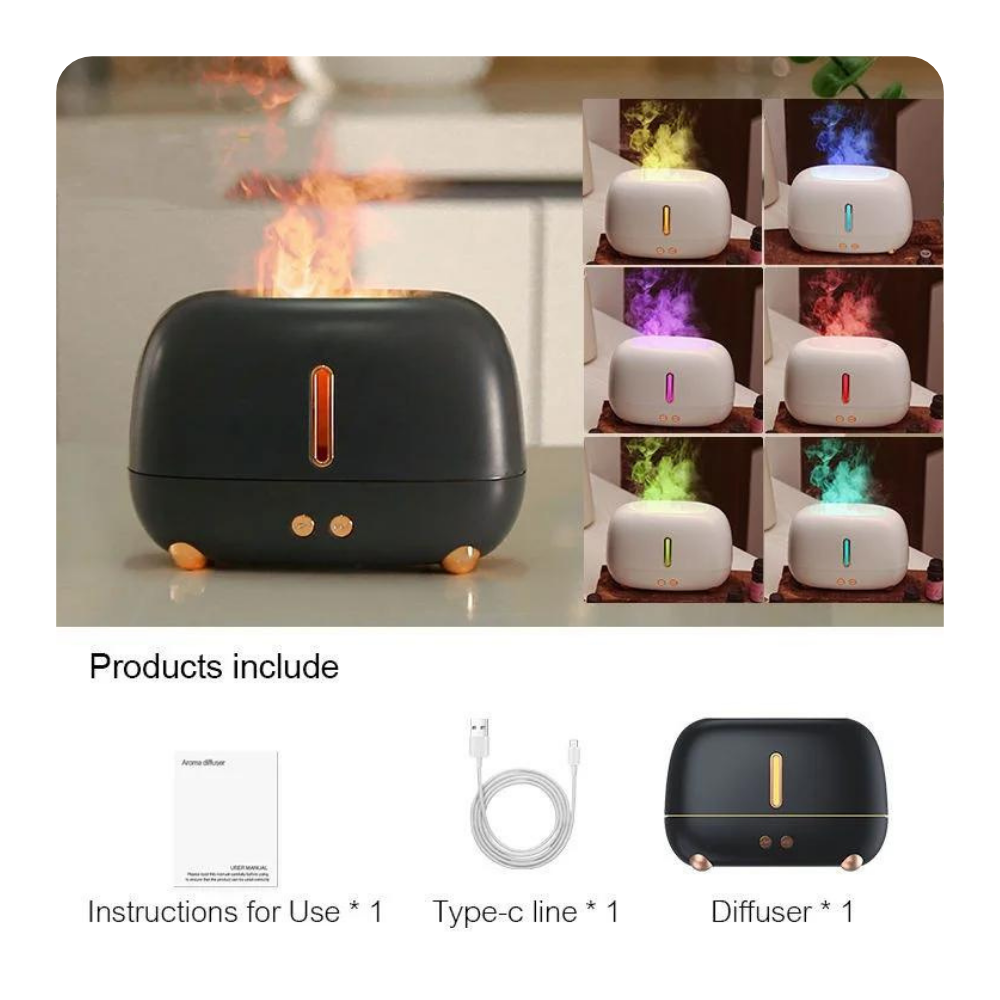 Difuzor de aromaterapie si umidificator Evolve-x® Flame 3D, cu ultrasunete si lumina ambientala LED cu efect de flacara, pentru casa si birou, Negru [8]