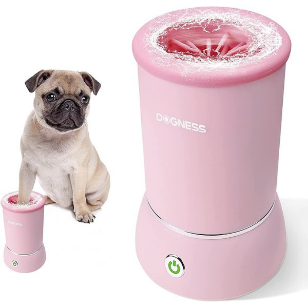 Dispozitiv pentru curatare labute animale automat, cu acumulator, peri din silicon soft, capac anti stropire, baza cu ventuze de fixare, incarcare USB, pentru animale de talie mica pana la medie, roz [2]